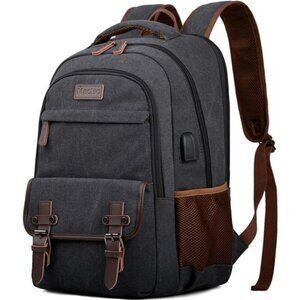 Canvas Laptop Backpack Men Women Travel School Bag Fits 15.6 Inch USB Port